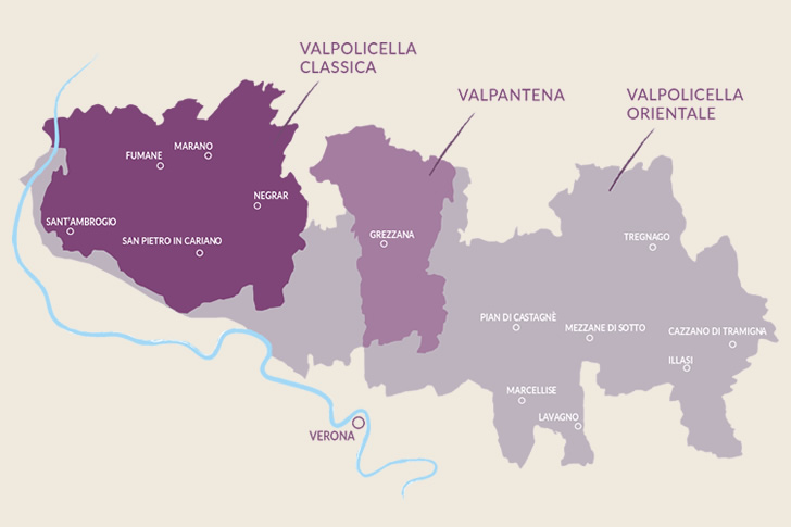 Valpolicella karta över vinframställningsområdet